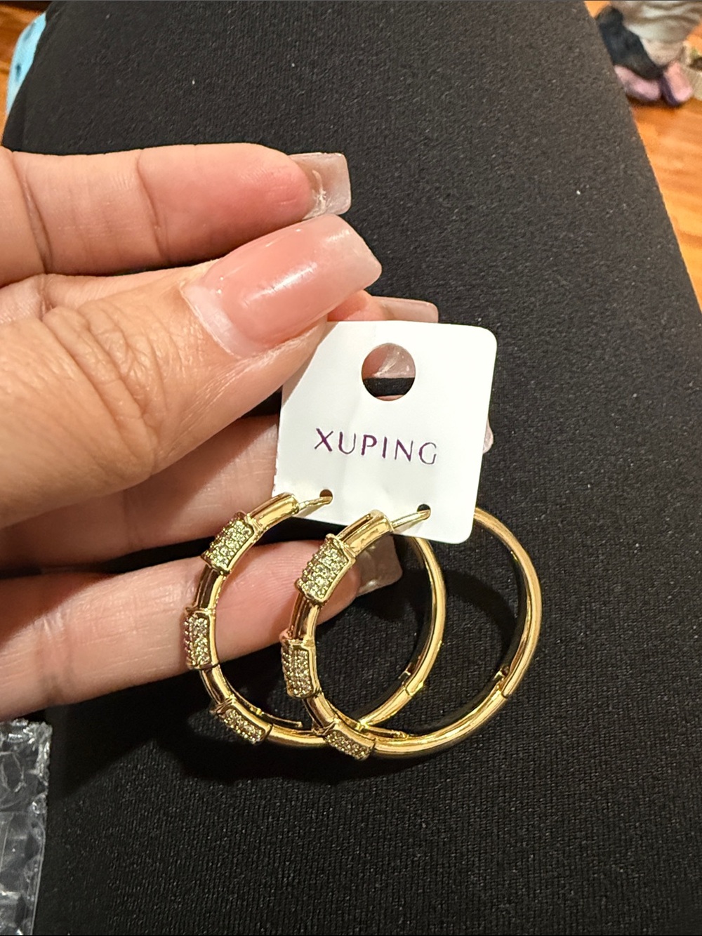 Ping Gold Hoop Earrings with Pavé Accent Panels